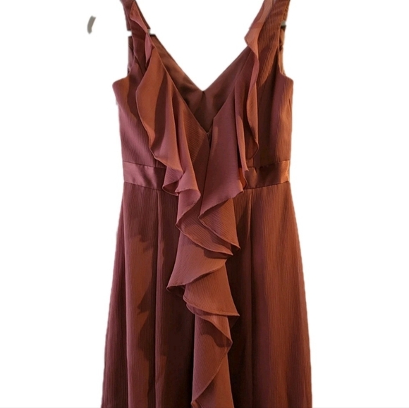 David\'s Bridal Purple Plum Ruffle Formal Wedding Prom Bridesmaid Evening Dress